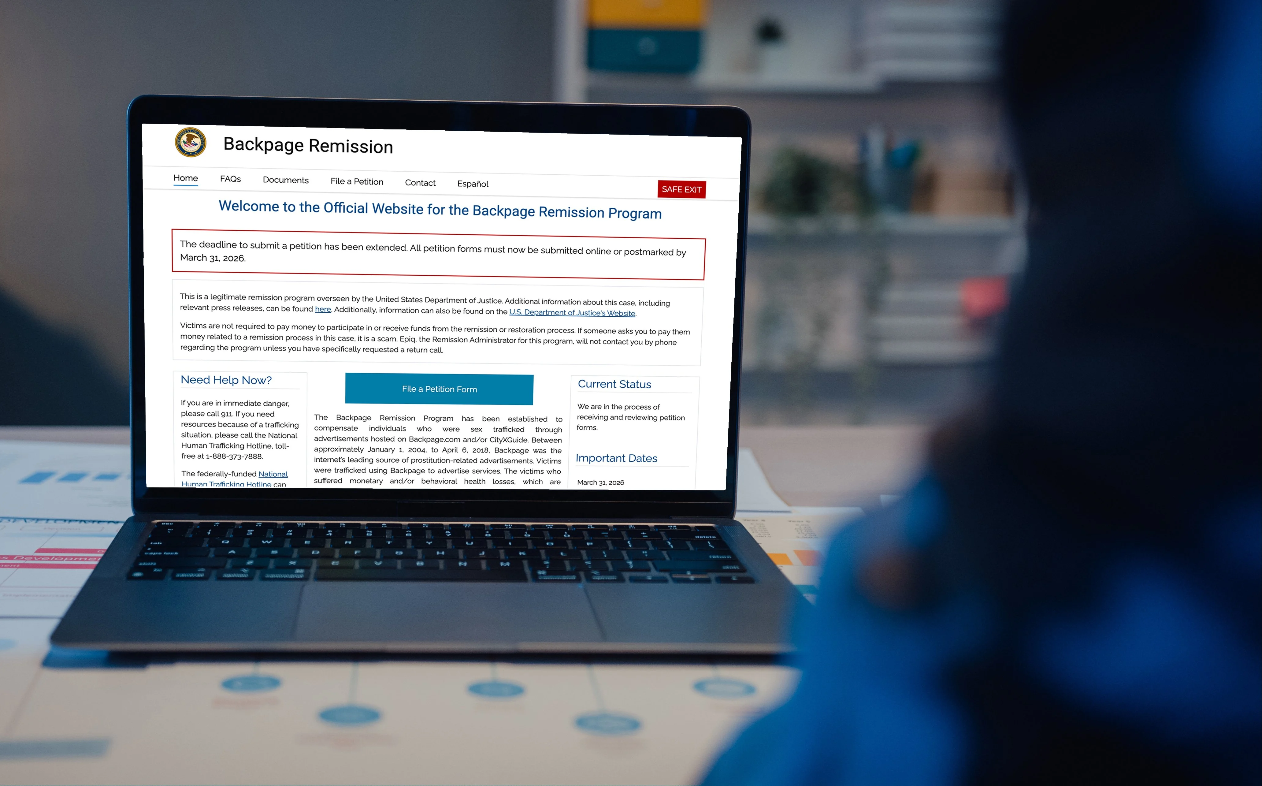 Laptop with FBI remissions page showing